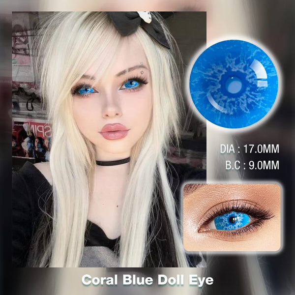 Coral Blue Doll Eye Mini Sclera Contact Lenses (17MM)