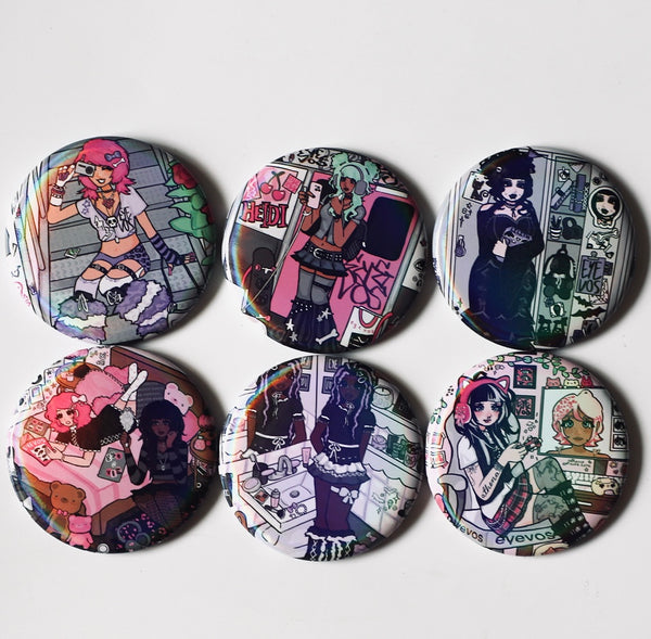 (EYEVOS Exclusive!) Holographic Alternative Girl Pins ✖️ 1 Random Piece